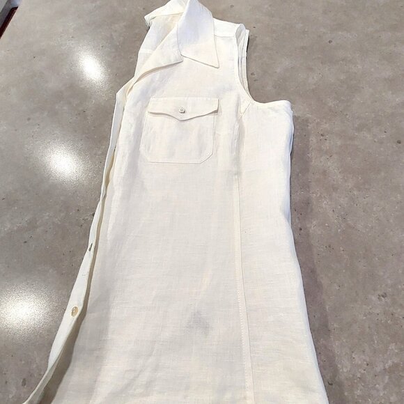 H&M Women's 100% Linen White Button Down Sleeveless Blouse w/Pockets - Size 16 - Picture 5 of 10